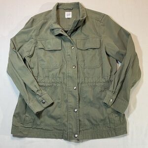 GAP Women's Olive/Sage Green Army Utility Jacket, Size L Button/Zipper Pockets